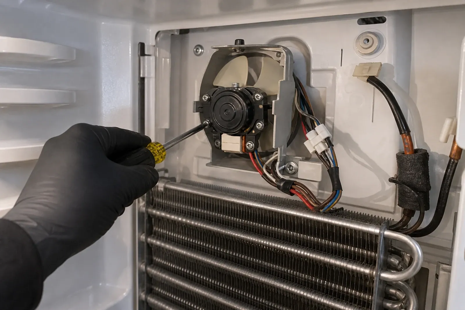Servicing a Sub-Zero evaporator fan during a Santa Rosa diagnosis